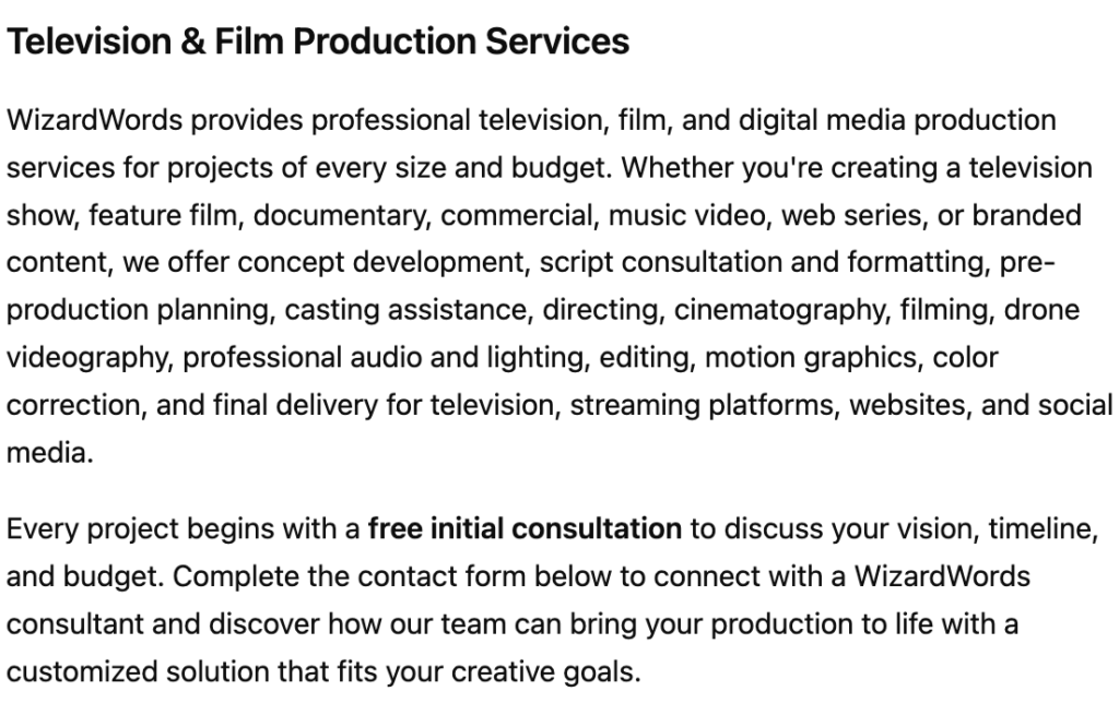 teleevision and film production services